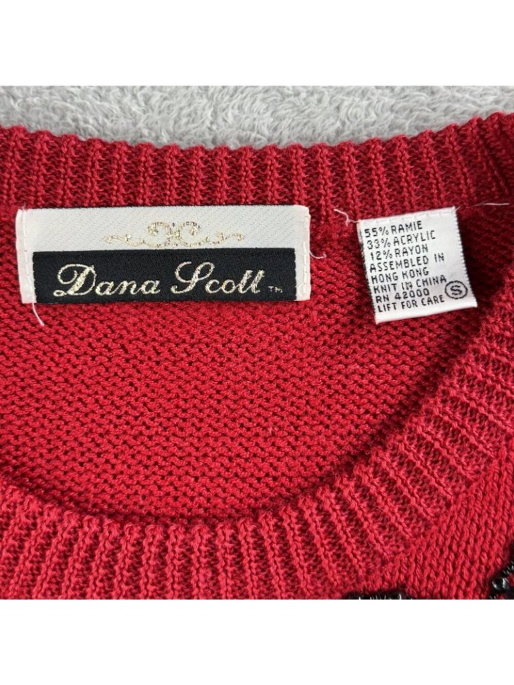 Vintage Dana Scott Sweater Womens Small Red Beaded Sequin Floral Tunic 90s Boho - Picture 3 of 15
